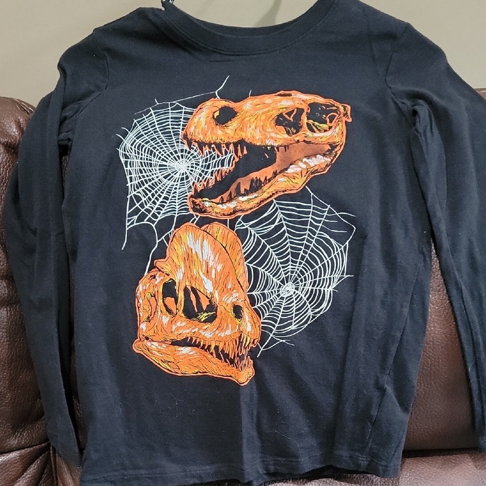 Black Long Sleeve Shirt with Dinosaur and Web Design